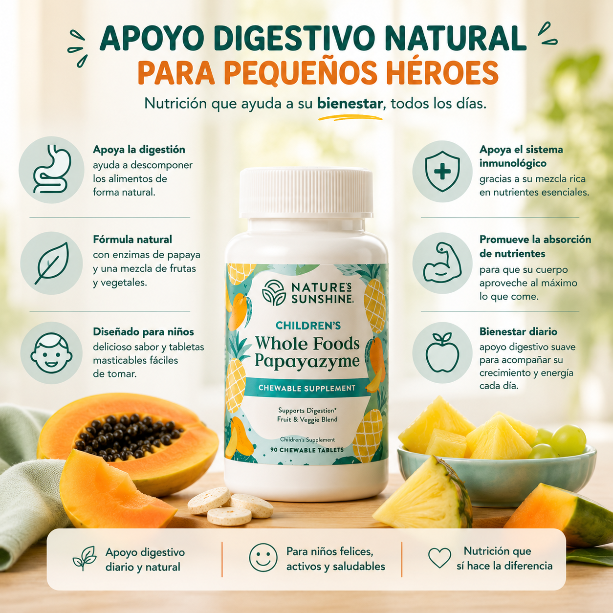 Children’s Whole Food Papayazyme – Kid-Friendly Digestive Support | Nature’s Sunshine