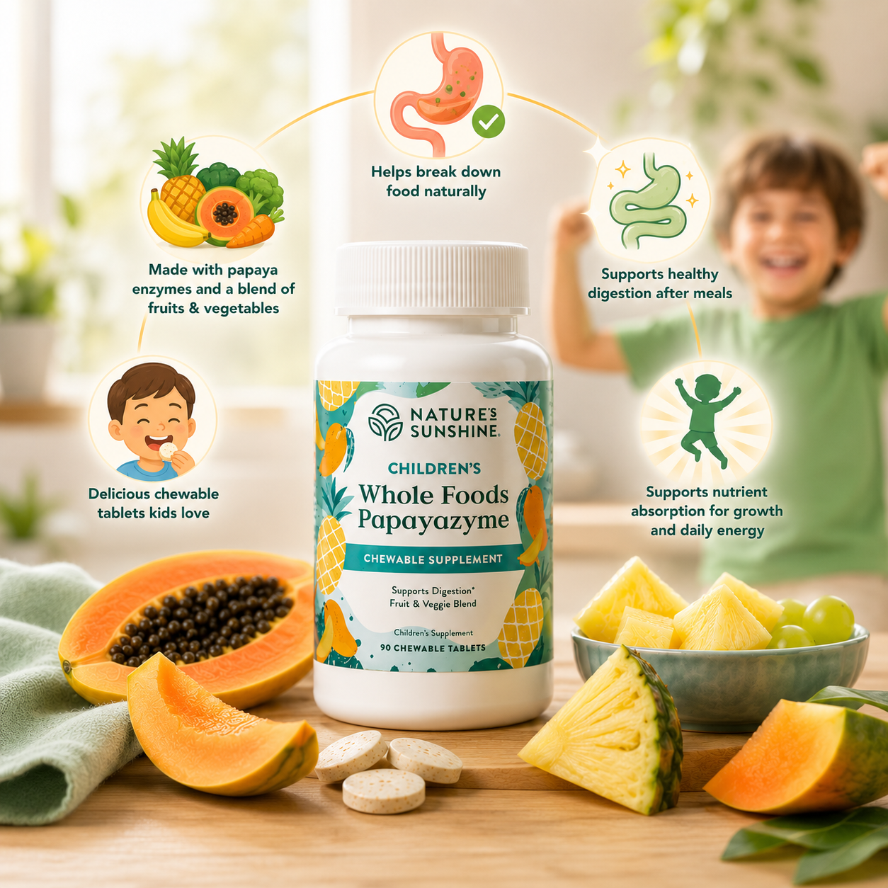Children’s Whole Food Papayazyme – Kid-Friendly Digestive Support | Nature’s Sunshine