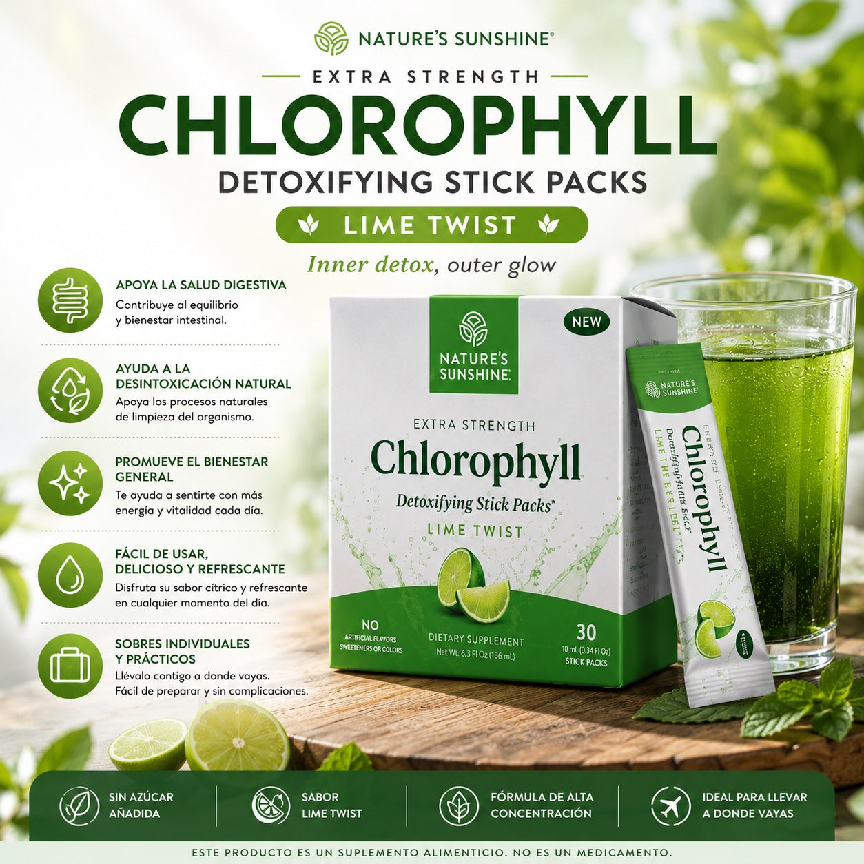 Chlorophyll Stick Packs para Salud Digestiva y Bienestar General